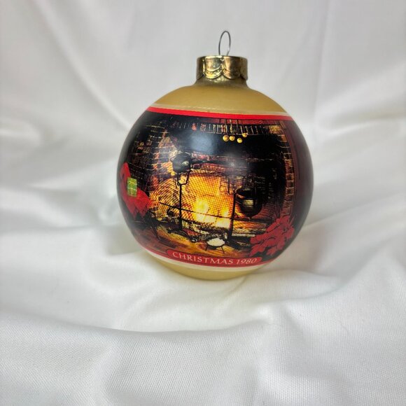 Vintage Holiday Glass Hallmark "Christmas At Home" Ornament Dated 1980 - Picture 1 of 5